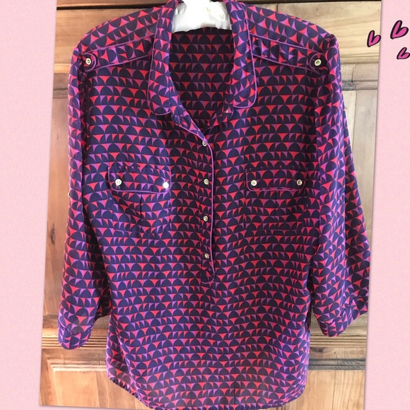Purple & red BLOUSE w/epaulettes gold accent buttons XL/14/16 - Picture 8 of 8